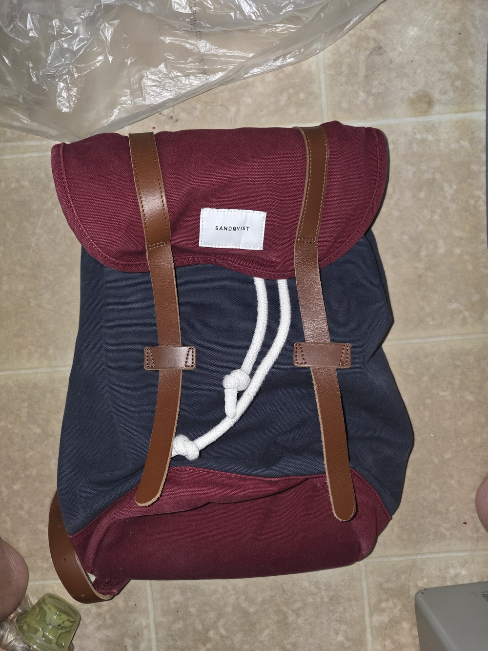 Sandqvist Two-Tone Burgundy & Navy Canvas Backpack